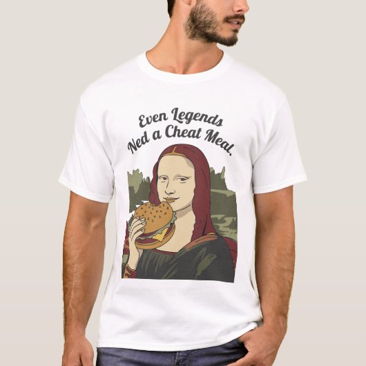 T-shirt Mona Lisa mangeant un burger Parodie d'art classiq (Devant)