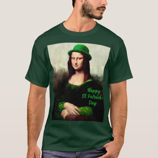 T-shirt Mona Lisa St. Patrick's Day Clover (Devant)