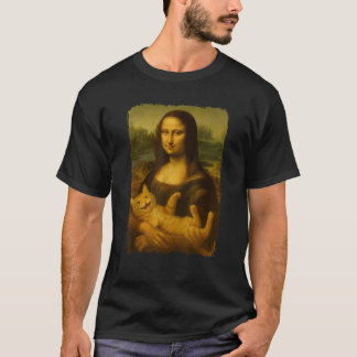 T-shirt Mona Lisa Tenant Chat Drôle Drôle Cadeaux Chat Pou