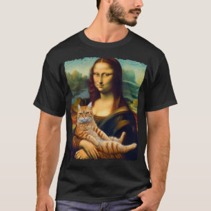 T-shirt Mona Lisa tenant Chat Kitty Chats Lover Chat Papa