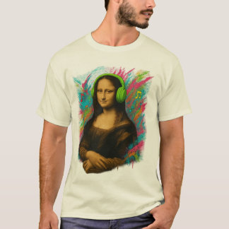 T-shirt Mona Lisa with Headphones – Neon Graffiti Style on