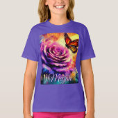 T-shirt Monarch Butterfly on Rose at Sunset Personalized (Devant)