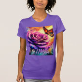 T-shirt Monarch Butterfly on Rose at Sunset Personalized (Devant)