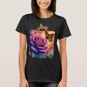T-shirt Monarque Papillon violet Rose coucher de soleil or
