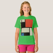 T-shirt Mondrian Composition Moderne Abstrait Vert Enfants (Devant entier)