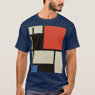 T-shirt Mondrian Composition Moderne Marine Abstraite Bleu