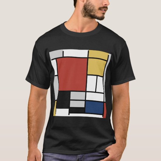T-shirt Mondrian Peinture Rouge Plane Jaune Noir Gris Bleu (Devant)