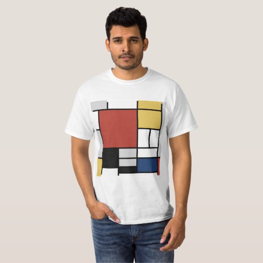 T-shirt Mondrian Peinture Rouge Plane Jaune Noir Gris Bleu (Devant entier)