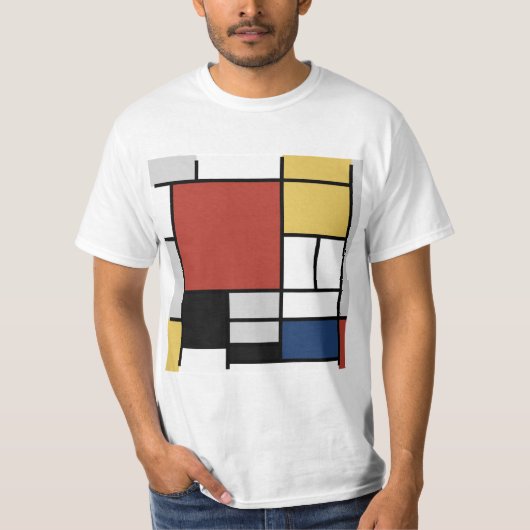 T-shirt Mondrian Peinture Rouge Plane Jaune Noir Gris Bleu (Devant)
