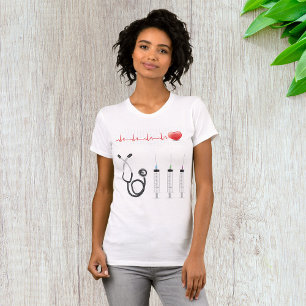 T-shirt Moniteur ECG cardiaque avec stéthoscope et seringu