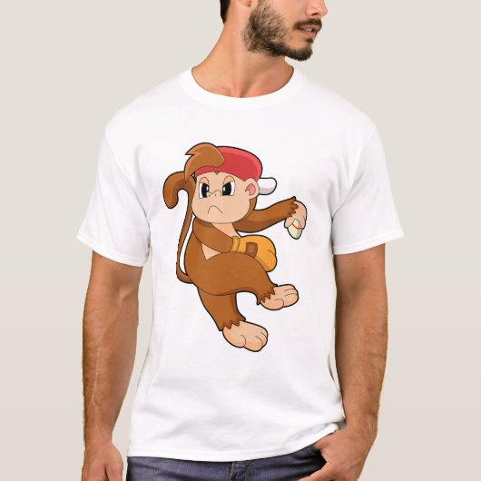 T-shirt Monkey at baseball with baseball glove (Devant)