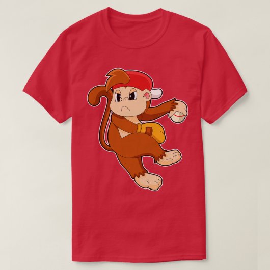 T-shirt Monkey at baseball with baseball glove (Design devant)
