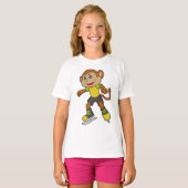 T-shirt Monkey at Ice skating with Ice skates (Devant entier)