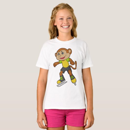 T-shirt Monkey at Ice skating with Ice skates (Devant entier)