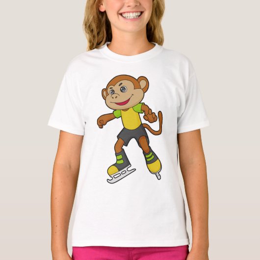 T-shirt Monkey at Ice skating with Ice skates (Devant)