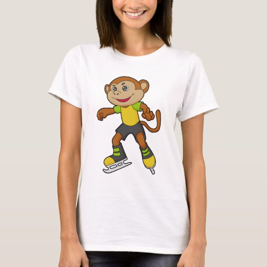 T-shirt Monkey at Ice skating with Ice skates (Devant)