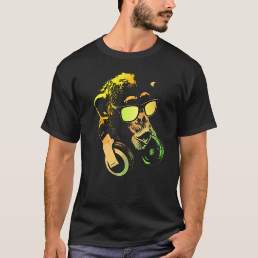 T-shirt Monkey Chimp With Sunglasses And Headphones (Devant)