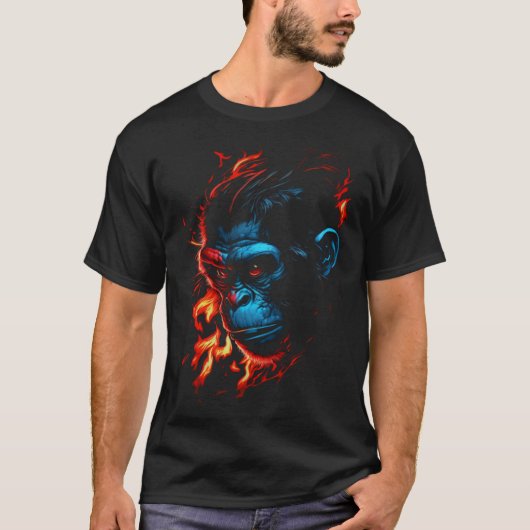 T-shirt Monkey Chimpanzee Flames Cute Monkey Animal (Devant)