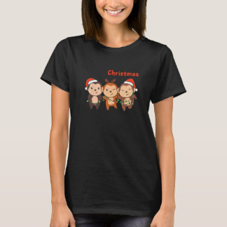 T-shirt Monkey Christmas Christmas Tree Animals Cute Monke