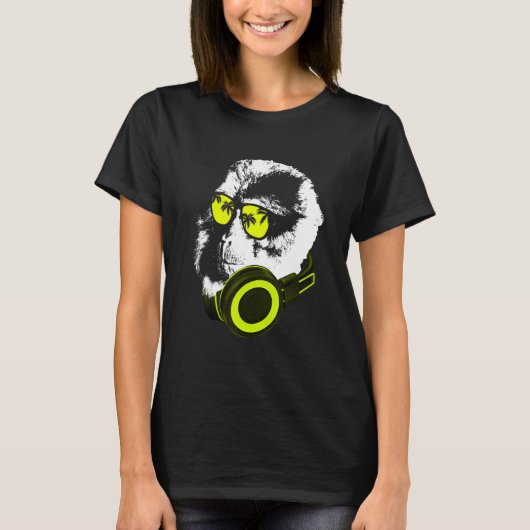 T-shirt Monkey Dj With Headphones And Sunglasses  Party (Devant)