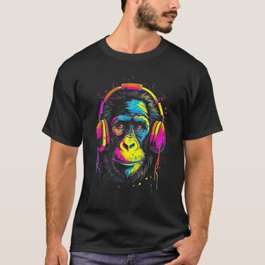 T-shirt Monkey DJ with Headphones  Music Deejay Disc Jocke (Devant)