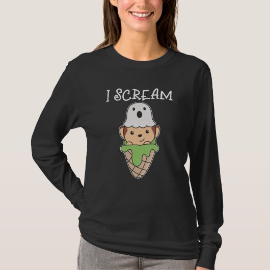 T-shirt Monkey Halloween Ghost I Scream Ice Pun (Devant)