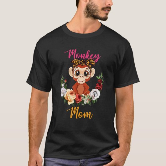 T-shirt Monkey Mom Floral Monkey Bow Tie Lover Mother's Da (Devant)