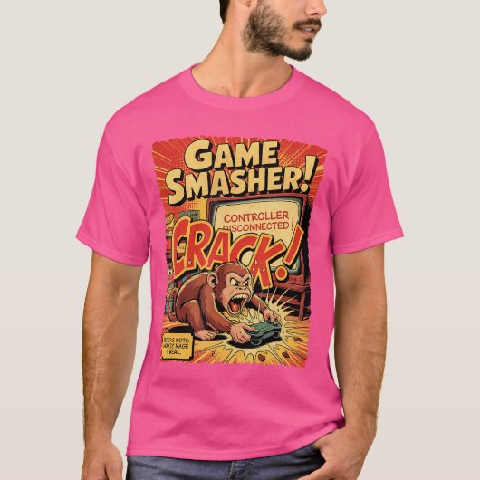 T-shirt Monkey Rage Gamer Retro Comic Console Funny Video (Devant)