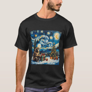 T-shirt Monkey Van Gogh Style Starry Night Christmas Winds