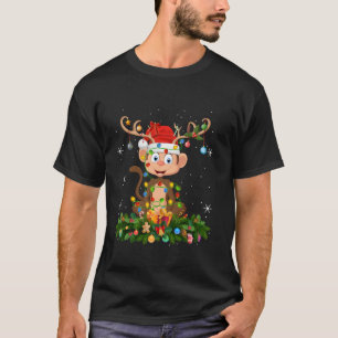 T-shirt Monkey Xmas Éclairage renne Santa Hat Singe Chr