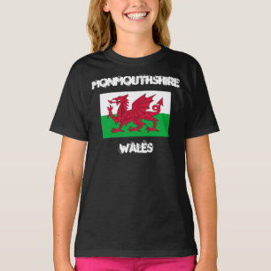 T-shirt Monmouthshire, Pays de Galles avec drapeau gallois