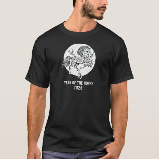 T-shirt Monochrome Year of the Horse 2026 Line Art (Devant)