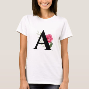 T-shirt Monogram Initial Letter A dans le rose blanc