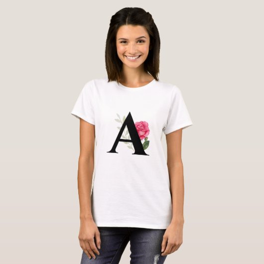 T-shirt Monogram Initial Letter A dans le rose blanc (Devant entier)
