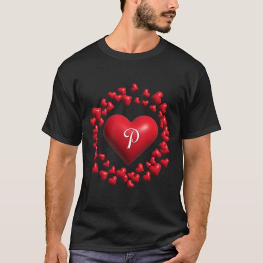 T-shirt Monogram P - Heart Wreath Shape Design V2 Premium (Devant)