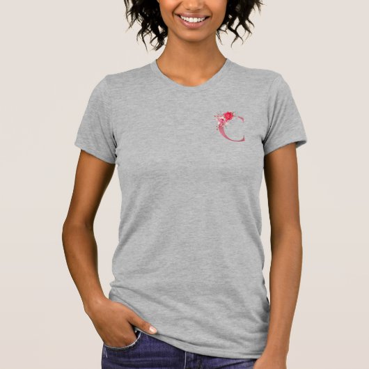T-shirt Monogramme Aquarelle Fleurs Rose Alphabet Or C (Devant)