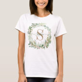 T-shirt Monogramme Botanique Élégant avec Nom Personnalisé (Devant)