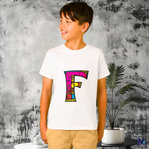 T-shirt Monogramme coloré et amusant F Tribal et Doodle
