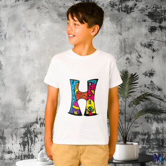 T-shirt Monogramme coloré et amusant H Tribal et Doodle