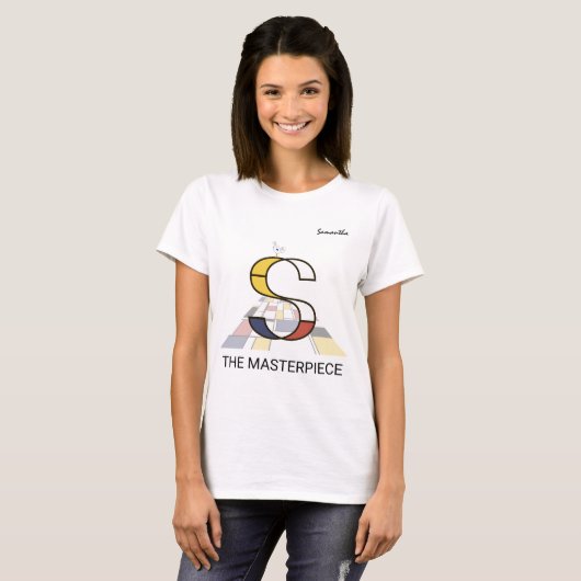 T-shirt Monogramme D'Art Moderne Et Oiseau Sympa - Lettre  (Devant entier)