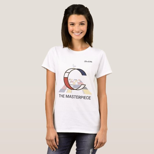T-shirt Monogramme D'Art Moderne Et Oiseau Sympa - Lettre  (Devant entier)