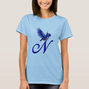 T-shirt Monogramme de bleuet initial N élégant