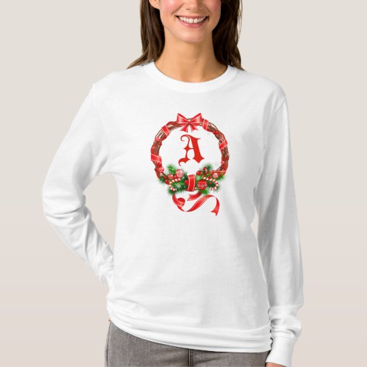 T-shirt Monogramme de guirlande de ch Aristmas (Devant)