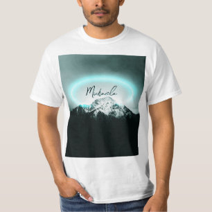 T-shirt Monogramme de lumière de néon bleu mystérieux de m