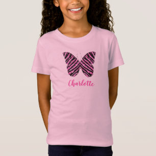 T-Shirt Monogramme de nom de papillon rose