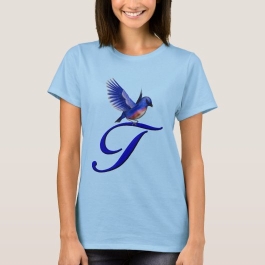 T-shirt Monogramme élégant initial T Bluebird (Devant)