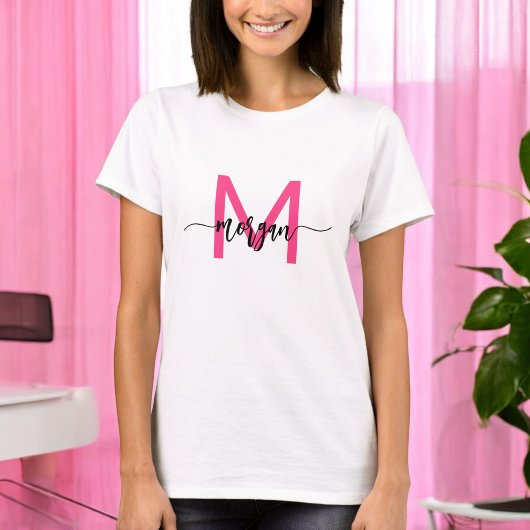T-shirt Monogramme élégant rose chaud moderne