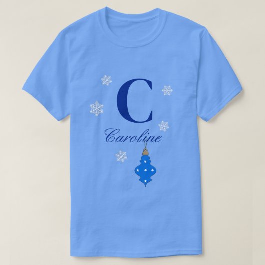 T-shirt Monogramme et nom avec ornement bleu (Design devant)