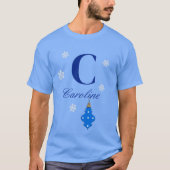 T-shirt Monogramme et nom avec ornement bleu (Devant)