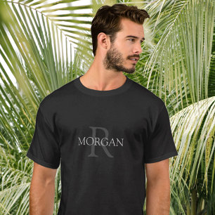 T-shirt Monogramme et nom, Conception classique, Texte gri